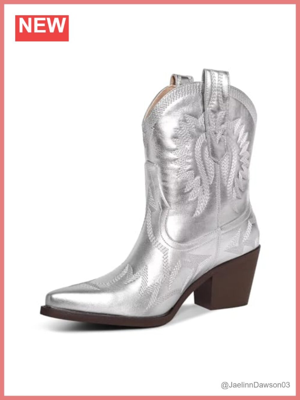 Western Ankle Cowboy Boots Chunky Heel Pointed Toe PU